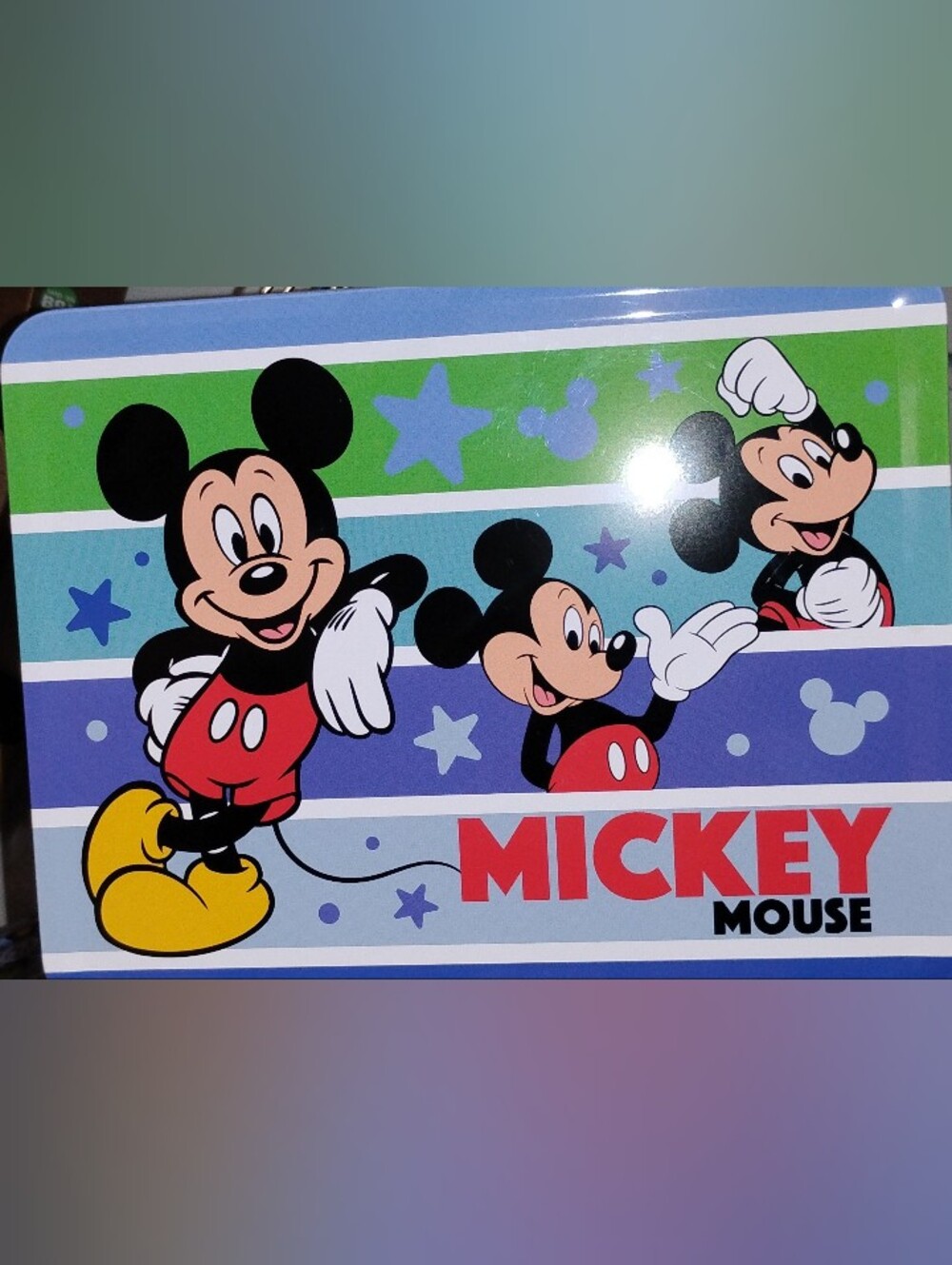 Disney Mickey Mouse Striped Metal Lunch Box in Blue, Green, Red